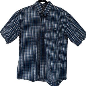 George Strait blue, white plaid short sleeve, button down western shirt …